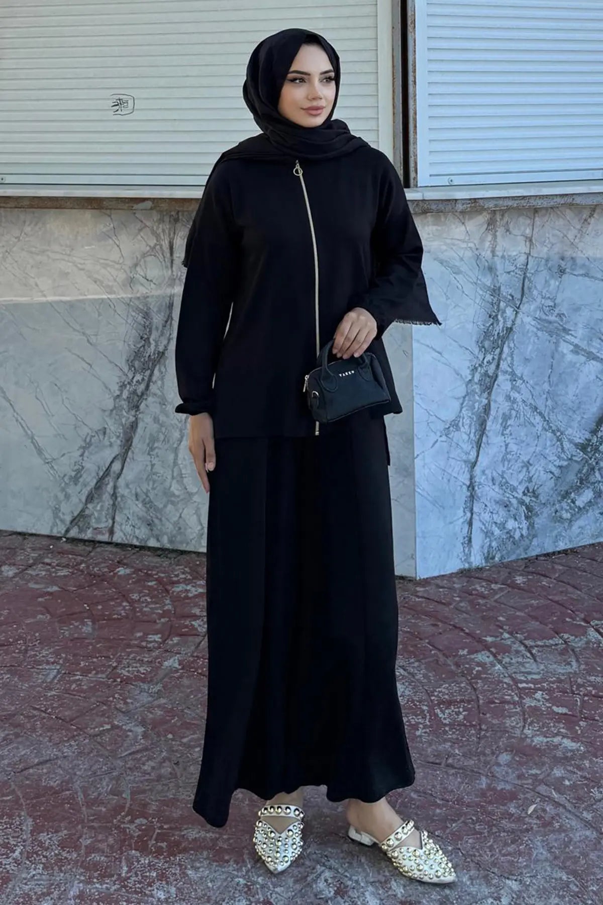 Zippered Two Piece Suit | Black – NEOMODEST product image 2
