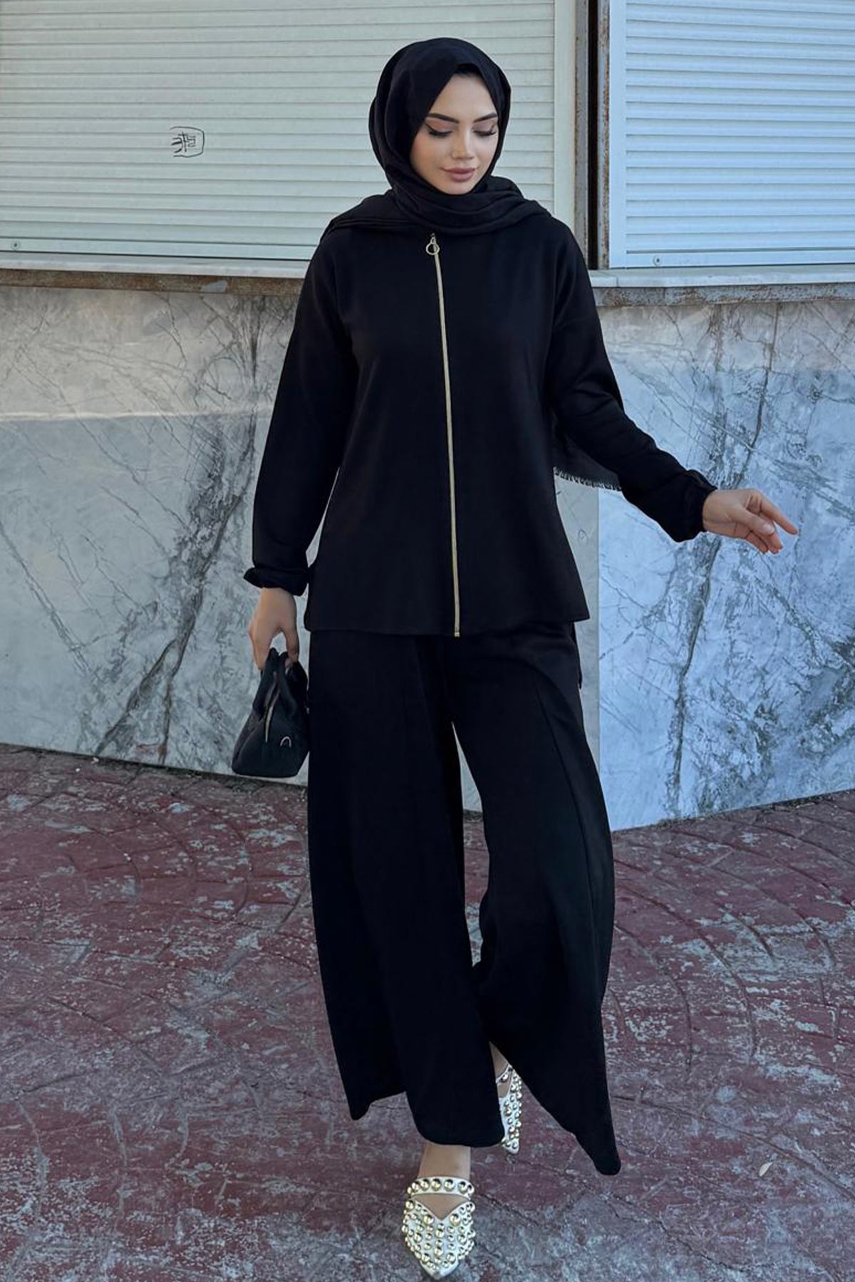 Zippered Two Piece Suit | Black – NEOMODEST product image 1