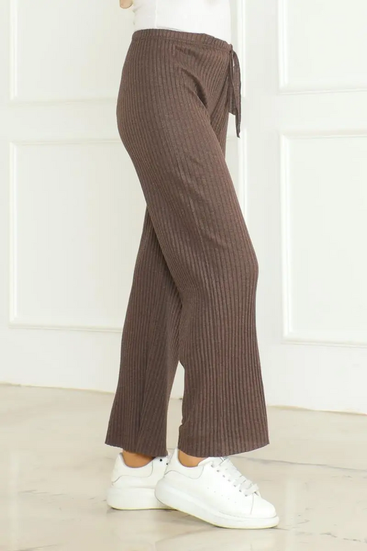 Ribbed Brown Knitwear Pants