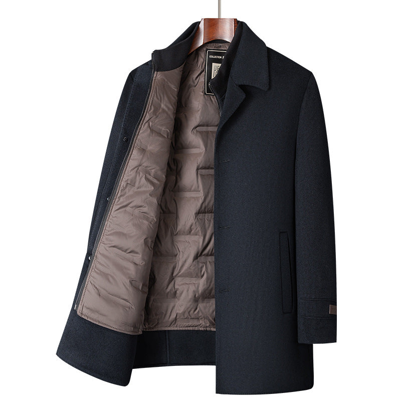 Premium Wool Double-Faced Overcoat with Detachable Down Lining