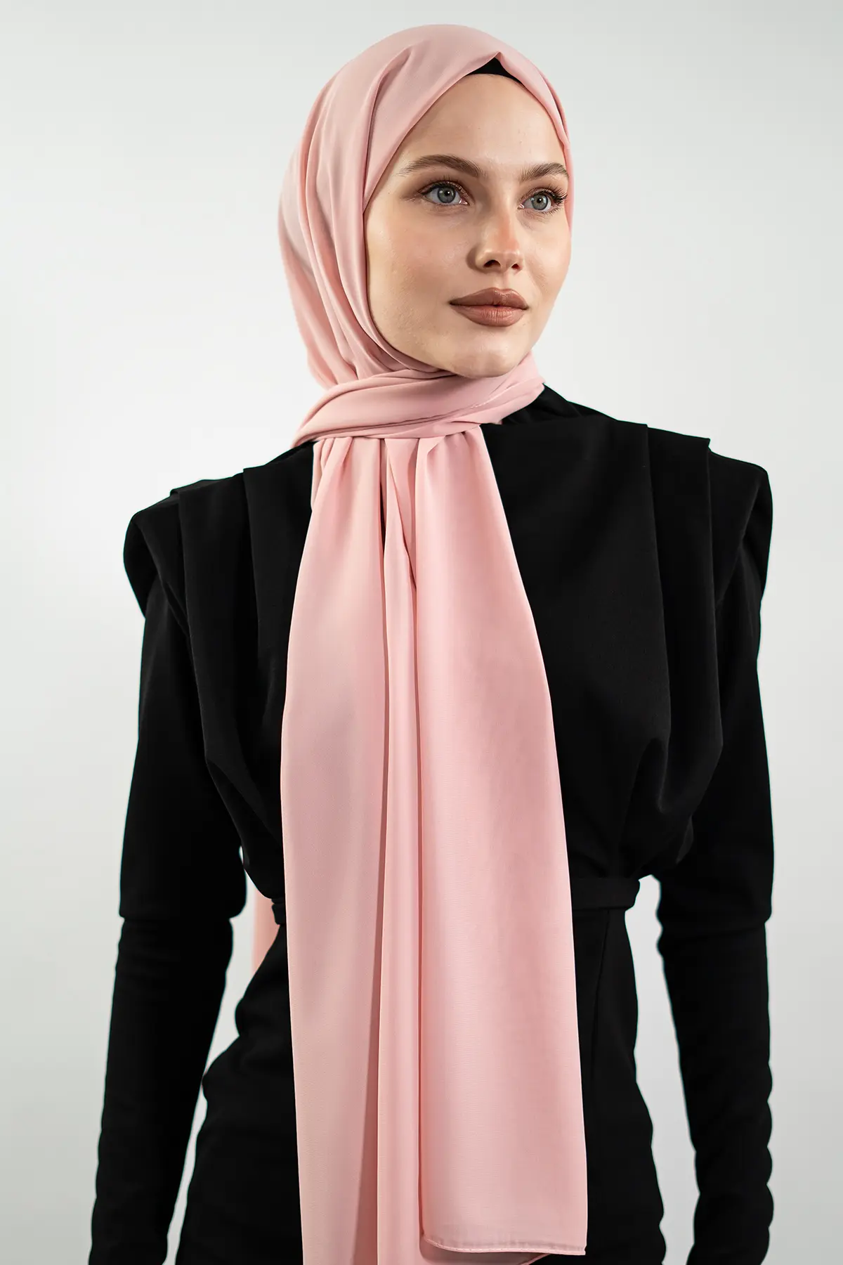 Premium Turkish Chiffon Hijab | Lightweight Summer Scarf – Powder Pink, White & Tan Brown