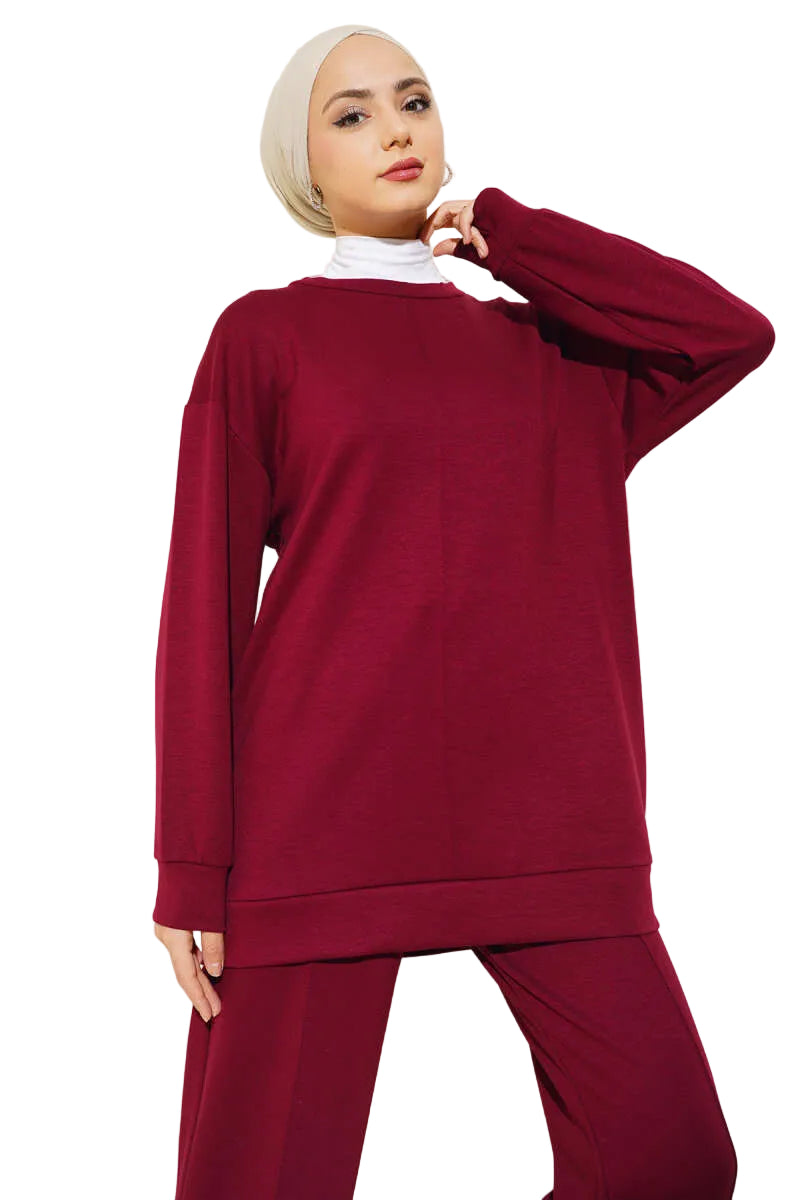 Modest Two-Pieces Sports Set in Burgundy