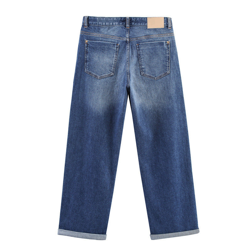 Long Denim Jacket with Loose High Waist Curl Jeans