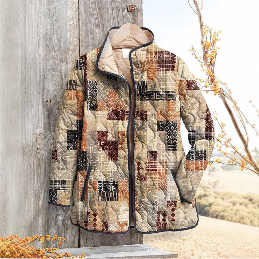 Women's Digital Printed Floral Jacket-Vintage Inspired Winter Jacket