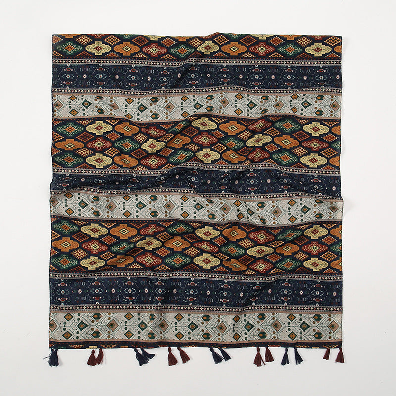 Retro Colour-Block Floral Shawl | 185x80cm All-Season Wrap