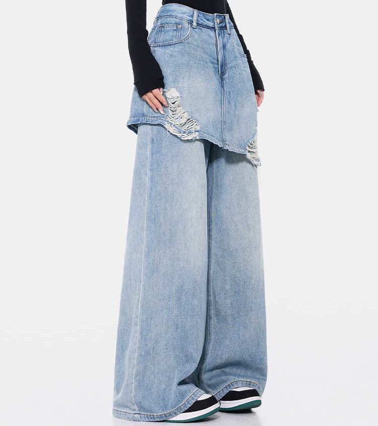 Vintage Washed Two-Tone Straight Leg Jeans