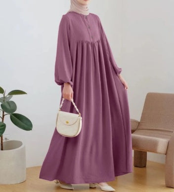 Puff Sleeve Pleated Abaya Dress | Premium Modest Long Robe