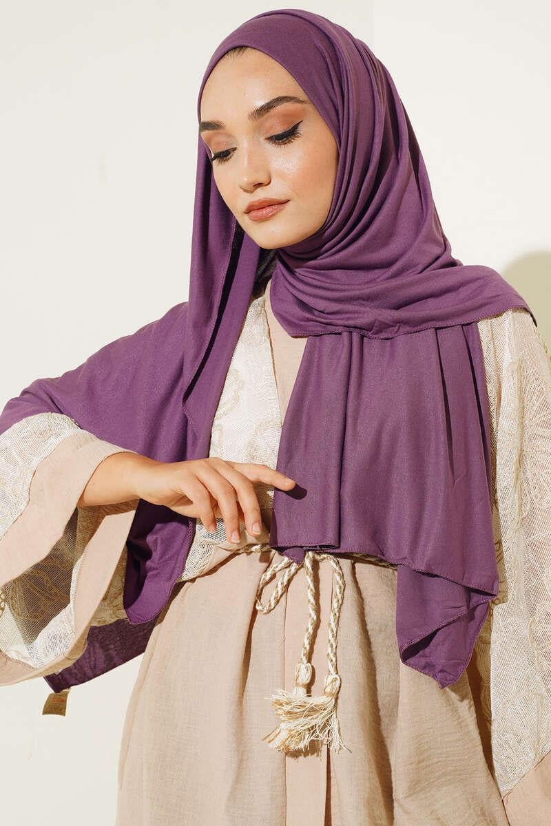 Plain Combed Shawl – Latte & Purple | Premium Modest Fashion | Neomodest