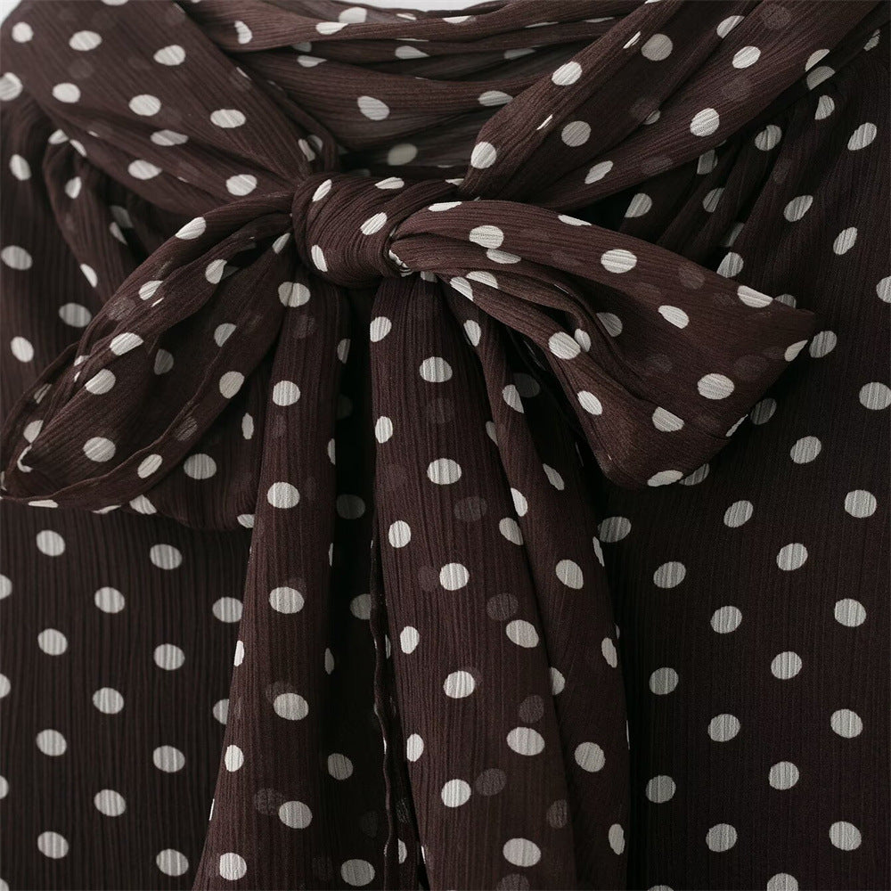 Polka Dot Bow Blouse - Spring Long-Sleeve Shirt