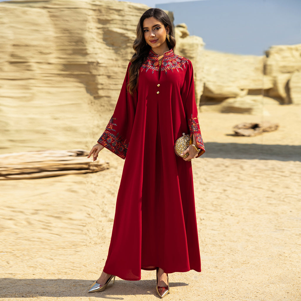 Women's Long Robe, Modest Embroidered Dress