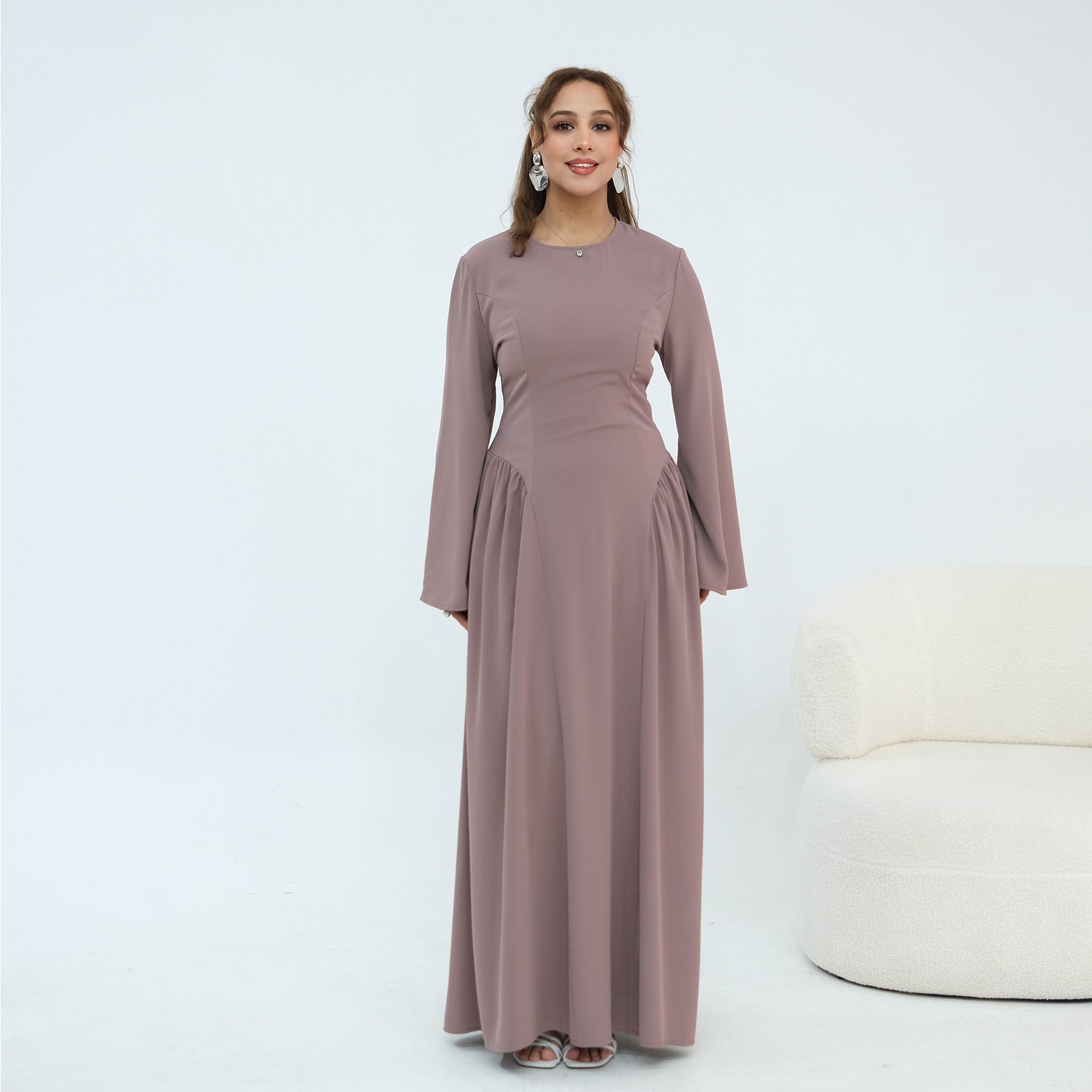 Elegant Floor-Length Modest Dress - Plus Size Long Sleeve A-Line Dress