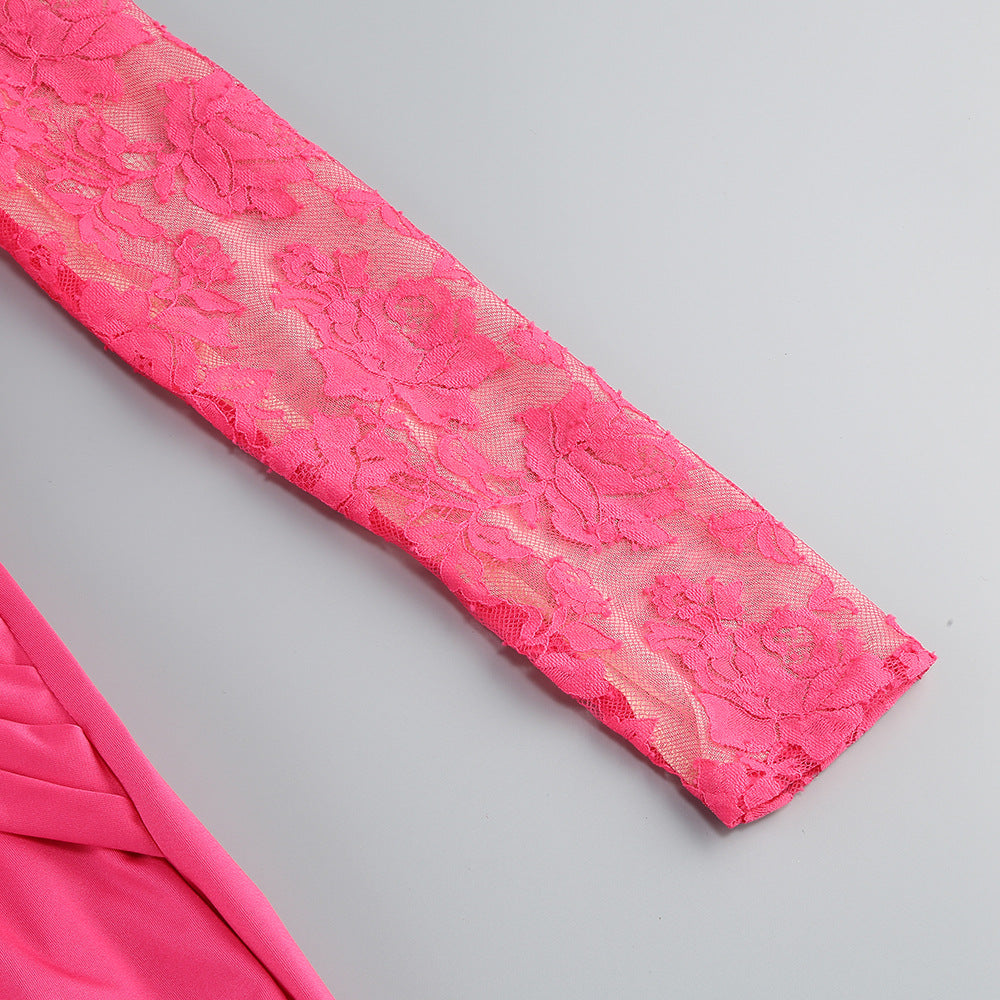 Rose Vintage Lace Maxi Dress with Pleated Waist