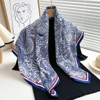 Women's Premium Twill Silk Scarf, Large Printed 90/90cm Striped Square Scarf