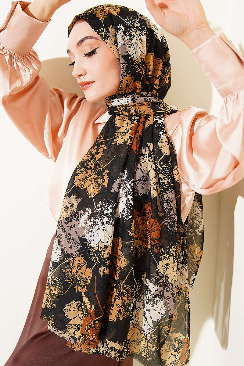 Leaf Pattern Aya Series Scarf Fuchsia, Mustard
