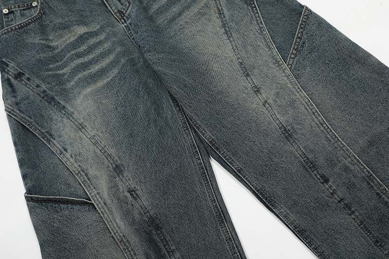 Deconstructed Wide-Leg Denim Jeans