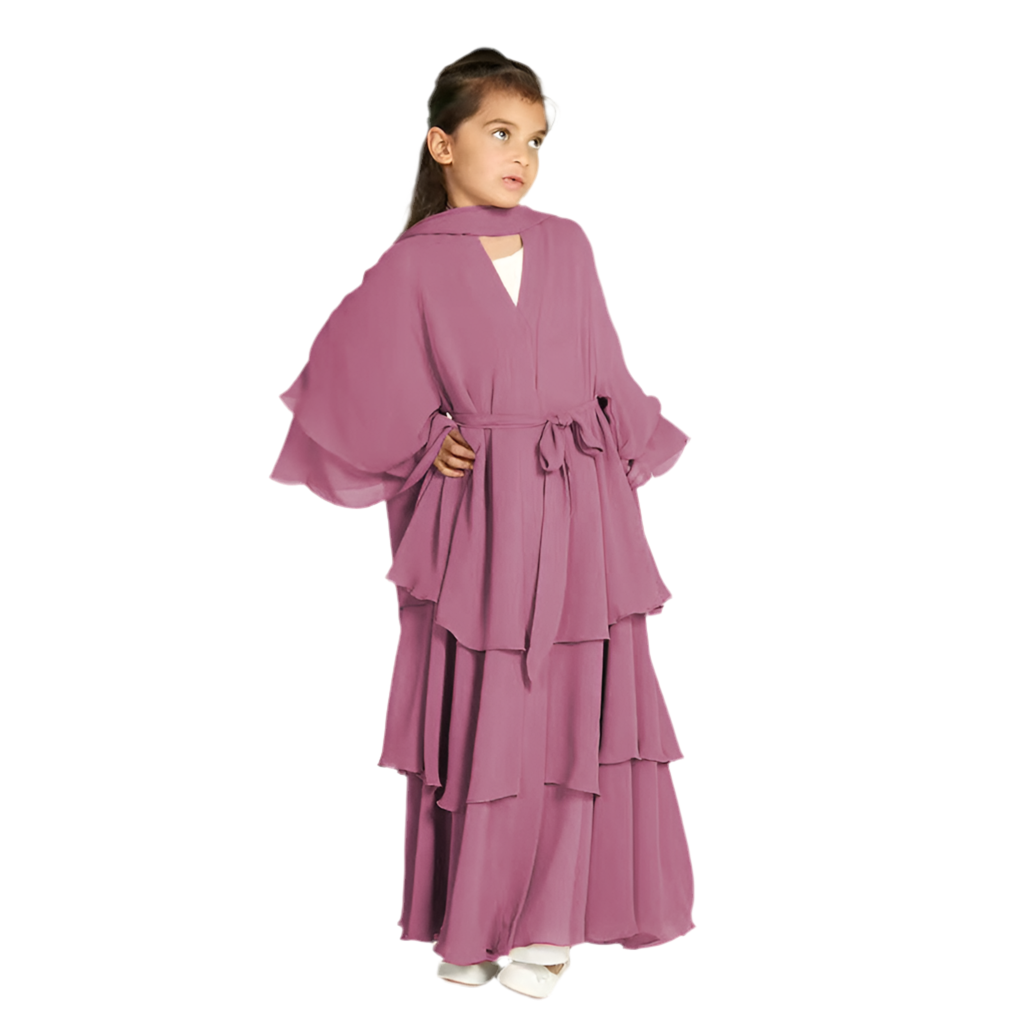 Children's Elegant Three-layer Chiffon Dress, Children's Hijab Dress