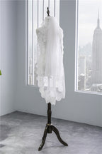 Sequined Short Wedding Veil, Soft Mesh Lace White Ivory Veil