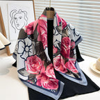 Women's Premium Twill Silk Scarf, Large Printed 90/90cm Striped Square Scarf