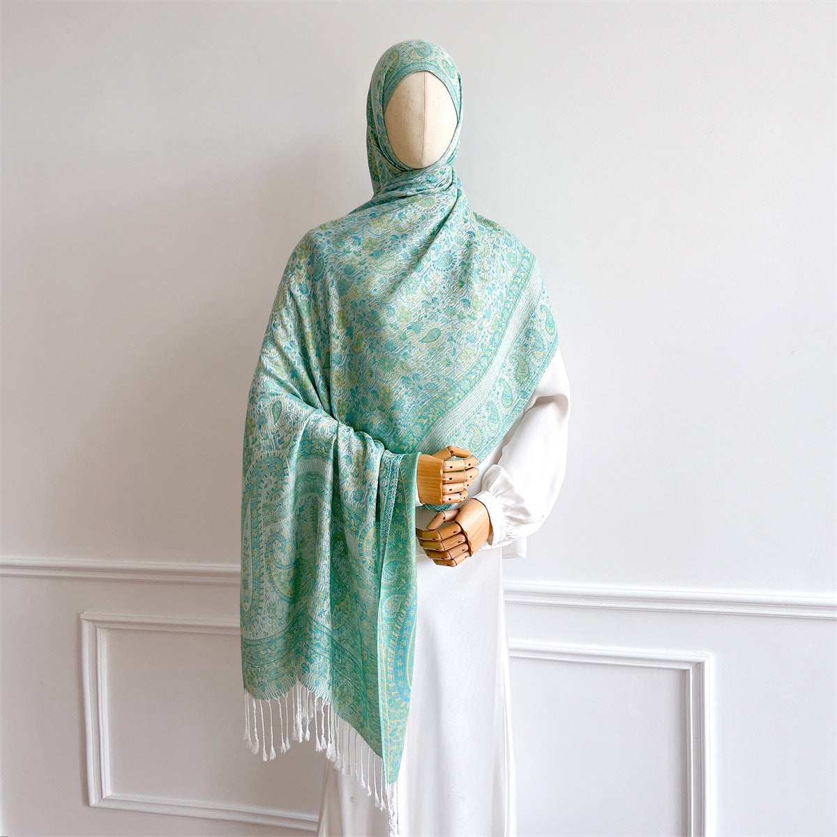 Vintage Cashew Jacquard Faux Cashmere Shawl