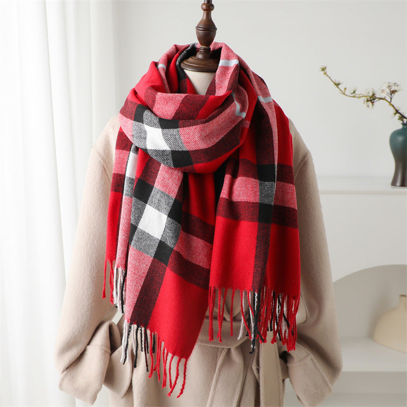 Cashmere-like Plaid Unisex Warm Shawl