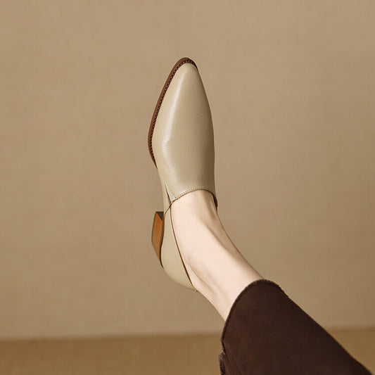 Women's Medium-heeled Deep-mouthed Shoes, Thick-heeled Pointed-toe Shoes