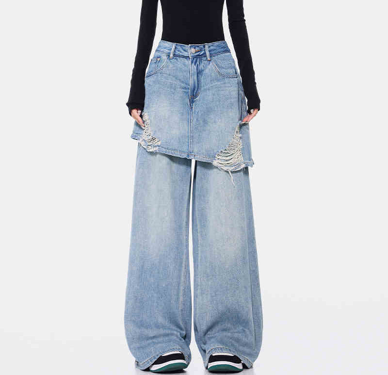 Vintage Washed Two-Tone Straight Leg Jeans