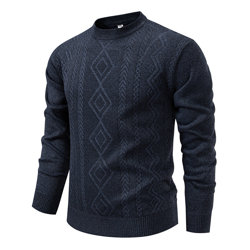 Men's Casual Round Neck Sweater, Warm Knitted Pullover Sweatshirt