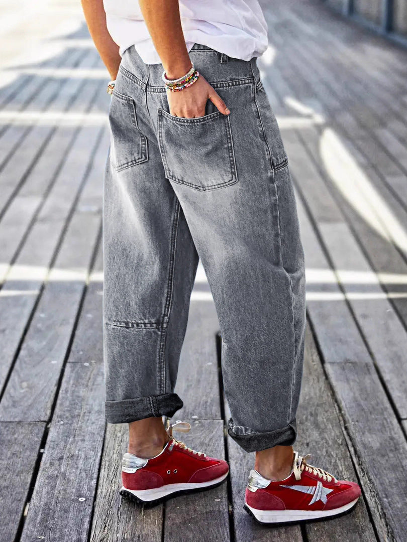 Mid-Rise Cropped Boot-Cut Jeans – Modest Denim in Blue & Grey