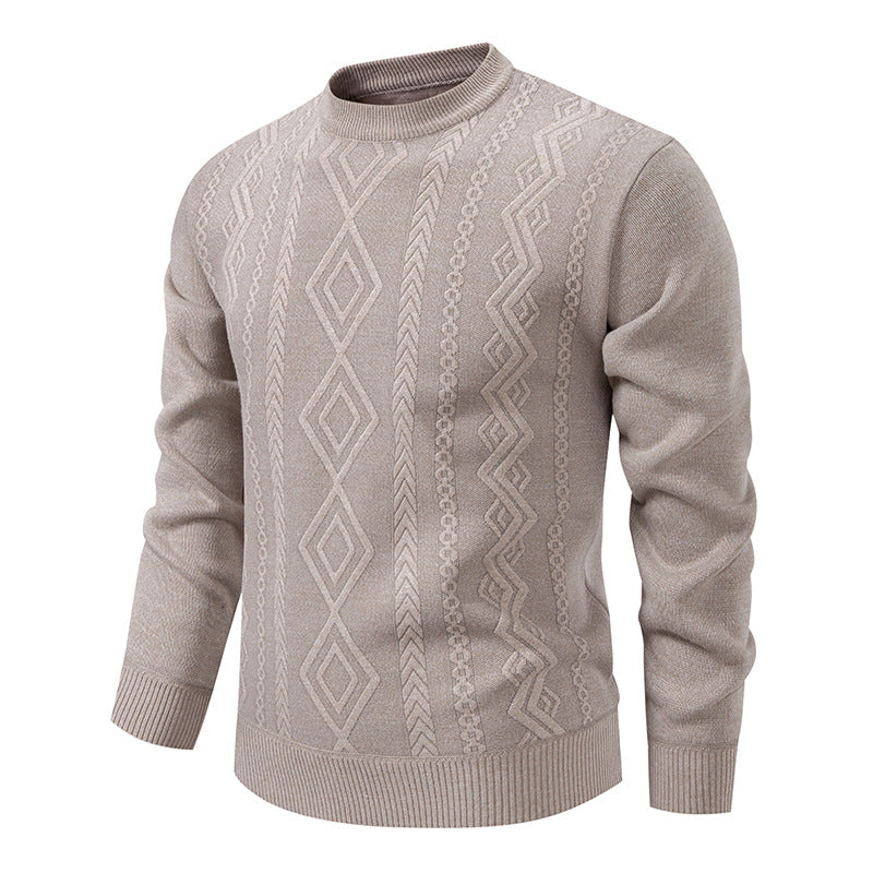Men's Casual Round Neck Sweater, Warm Knitted Pullover Sweatshirt