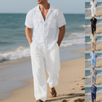 Men's Short Sleeve Shirt and Trousers, Beach Suit for Men