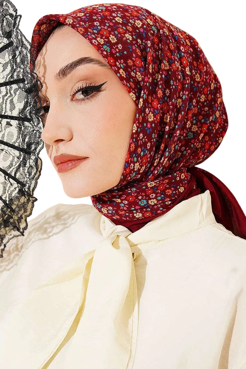 Floral Flamu Cotton Summer Scarf – Burgundy