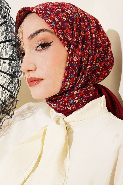 Floral Flamu Cotton Summer Scarf – Burgundy