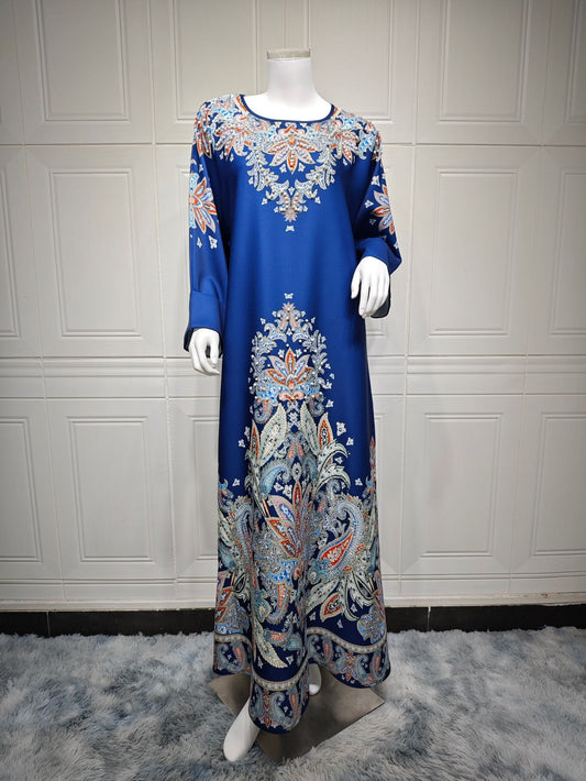 Muslim Women's Hijab Dress, Embellished Floral Diamond Dress, Middle Eastern Robe