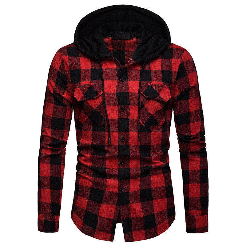 Men's Plaid Hooded Long Sleeve Shirt