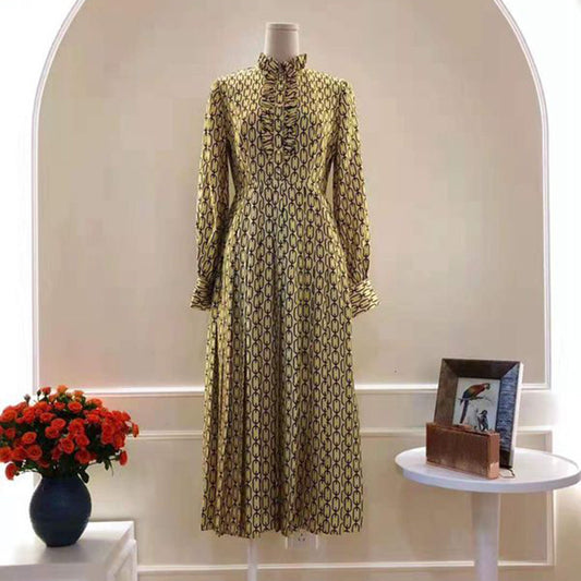 Chain Print Silk Dress, Modest Dress