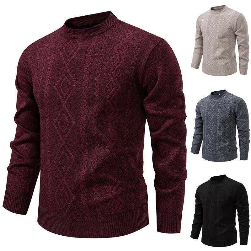 Men's Casual Round Neck Sweater, Warm Knitted Pullover Sweatshirt