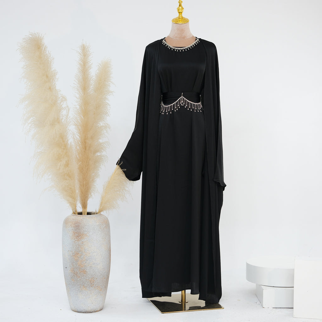 Crystal Chain Two-Piece Abaya Set | Luxury Modest Suit