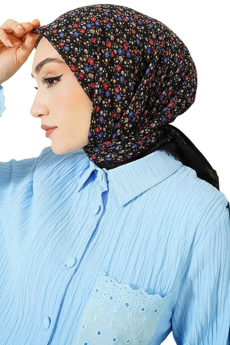 Floral Flamu Cotton Square Hijab Scarf