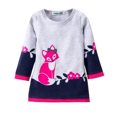 Fox Print Long-sleeved Children's Dress