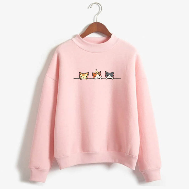 Long Sleeve Cartoon Three Kittens Sweatshirt