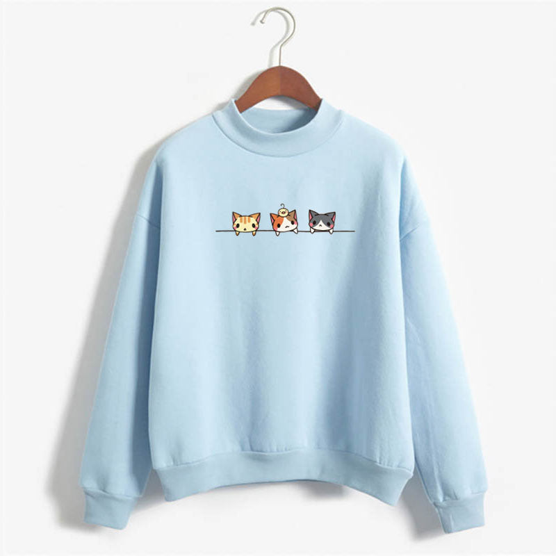 Long Sleeve Cartoon Three Kittens Sweatshirt