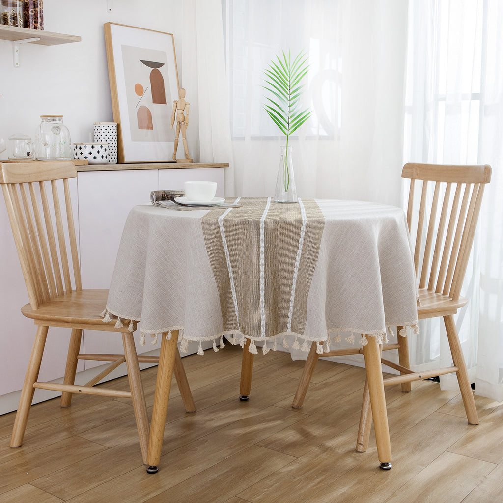 Japanese Style Cotton And Linen Round Tablecloth