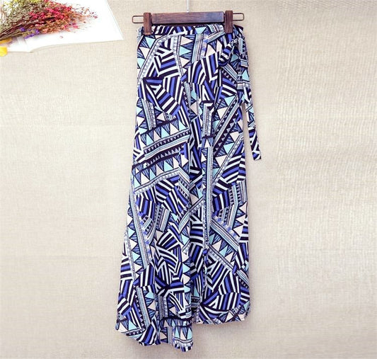 Printed Lace-up Wrap Skirt With Slits