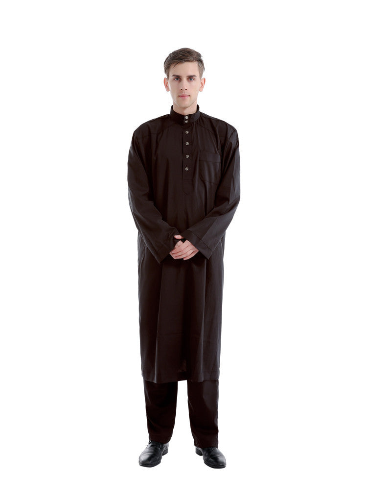 Muslim Men's Traditional Two-pieces Solid Colour Eid Prayer Suit
