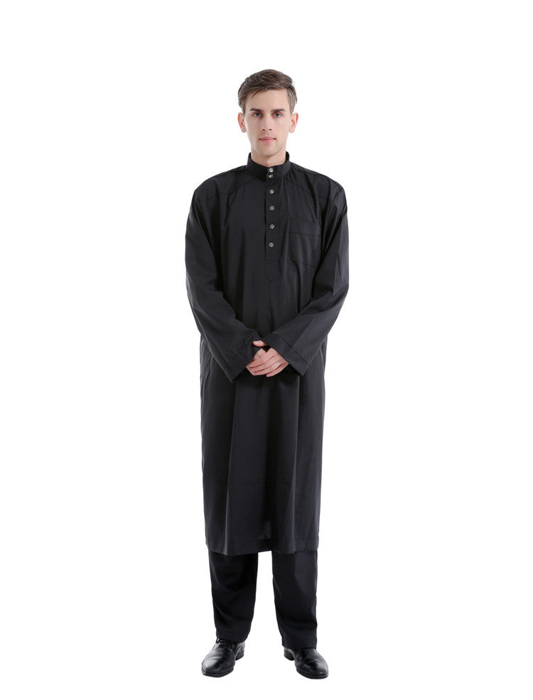 Muslim Men's Traditional Two-pieces Solid Colour Eid Prayer Suit