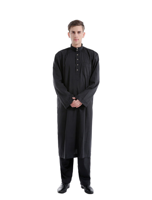 Muslim Men's Traditional Two-pieces Solid Colour Eid Prayer Suit