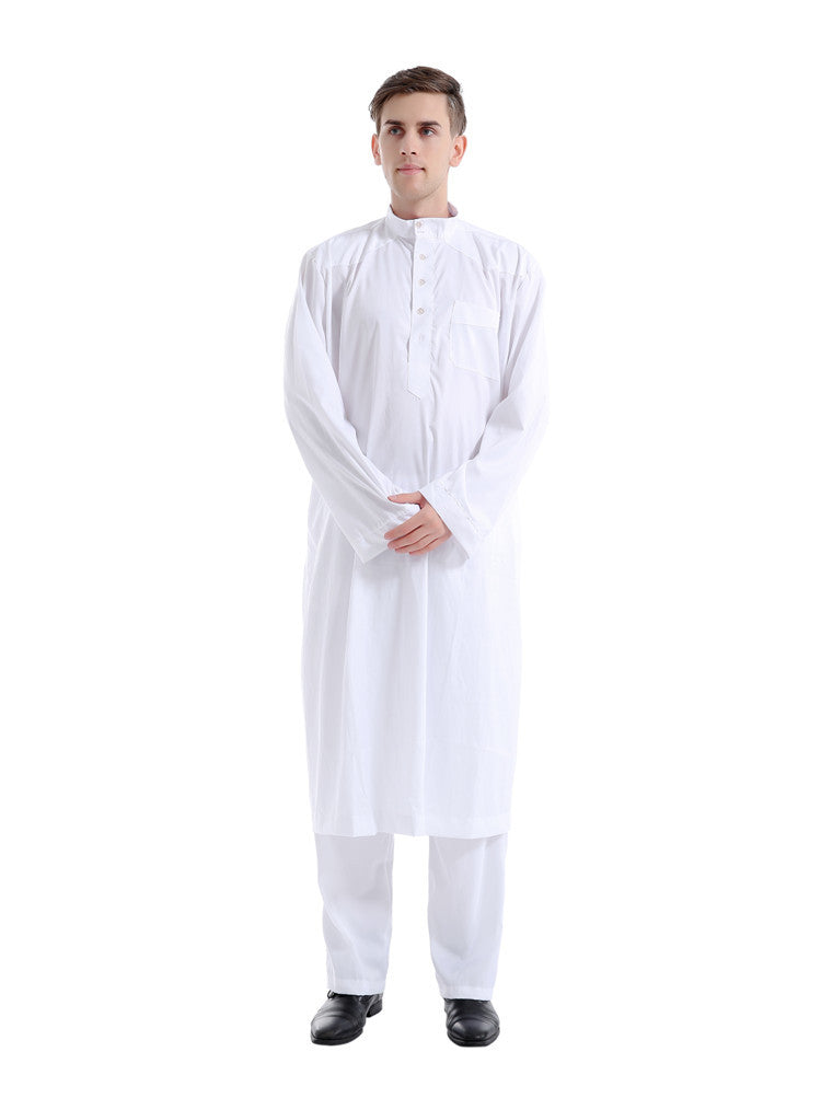 Muslim Men's Traditional Two-pieces Solid Colour Eid Prayer Suit