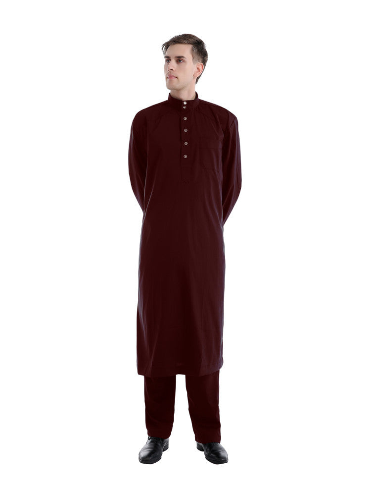Muslim Men's Traditional Two-pieces Solid Colour Eid Prayer Suit