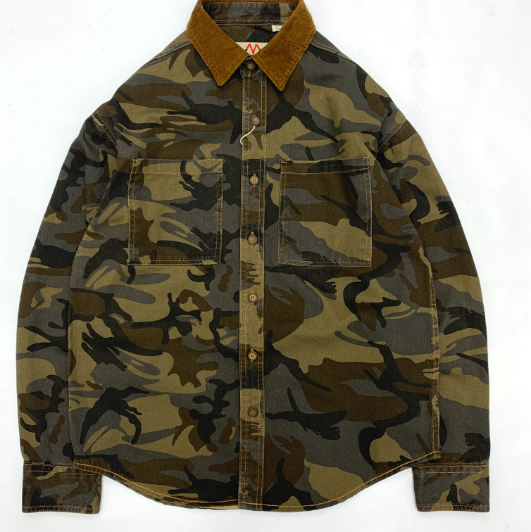 Men's Retro Camouflage Corduroy Shirt | Japanese-Inspired Lapel Design
