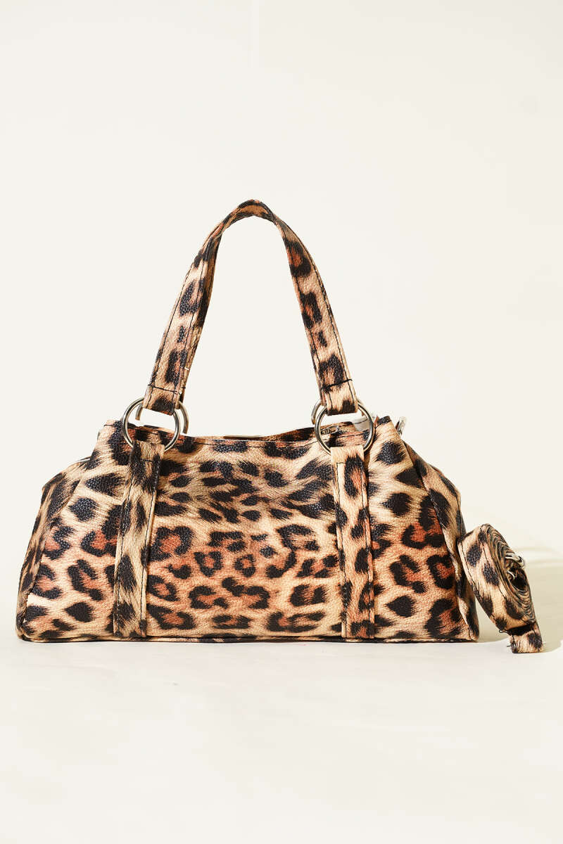 Leopard Print Magnetic Zip Shoulder Bag